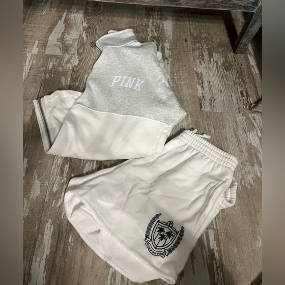 NWT!VSPINK Varsity FullZip White/Gray Fleece Jacket/VSPINK Fleece White Short-M - Picture 5 of 16